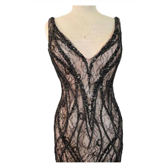 NEW ALBERTO MAKALI side draped beaded gown in black - Picture 2 of 3